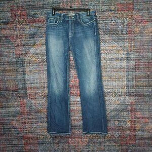 BKE womens dark distressed Drew stretch boot jeans 28x31